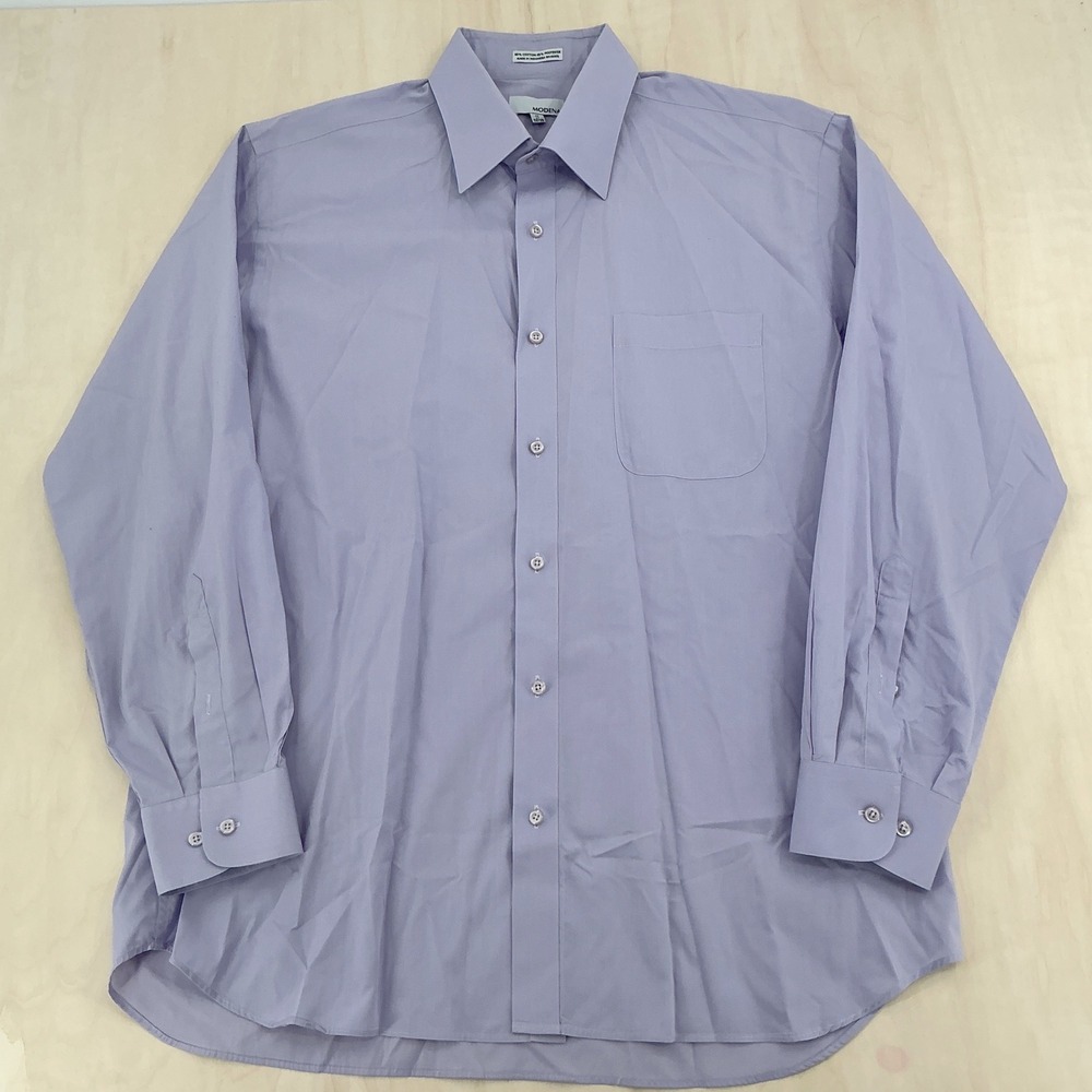 Modena Dress Shirt Mens 17 34/35 Lavender Purple Solid Long Sleeve Professional